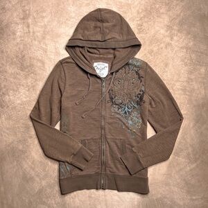 Affliction Brown Hoodie with Embroidered Design